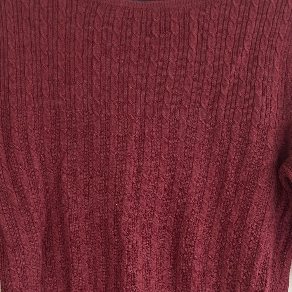 BROOKS BROTHERS Burgundy Cable Knit Merino Wool Sweater Luxury Academia Size M - Picture 8 of 12